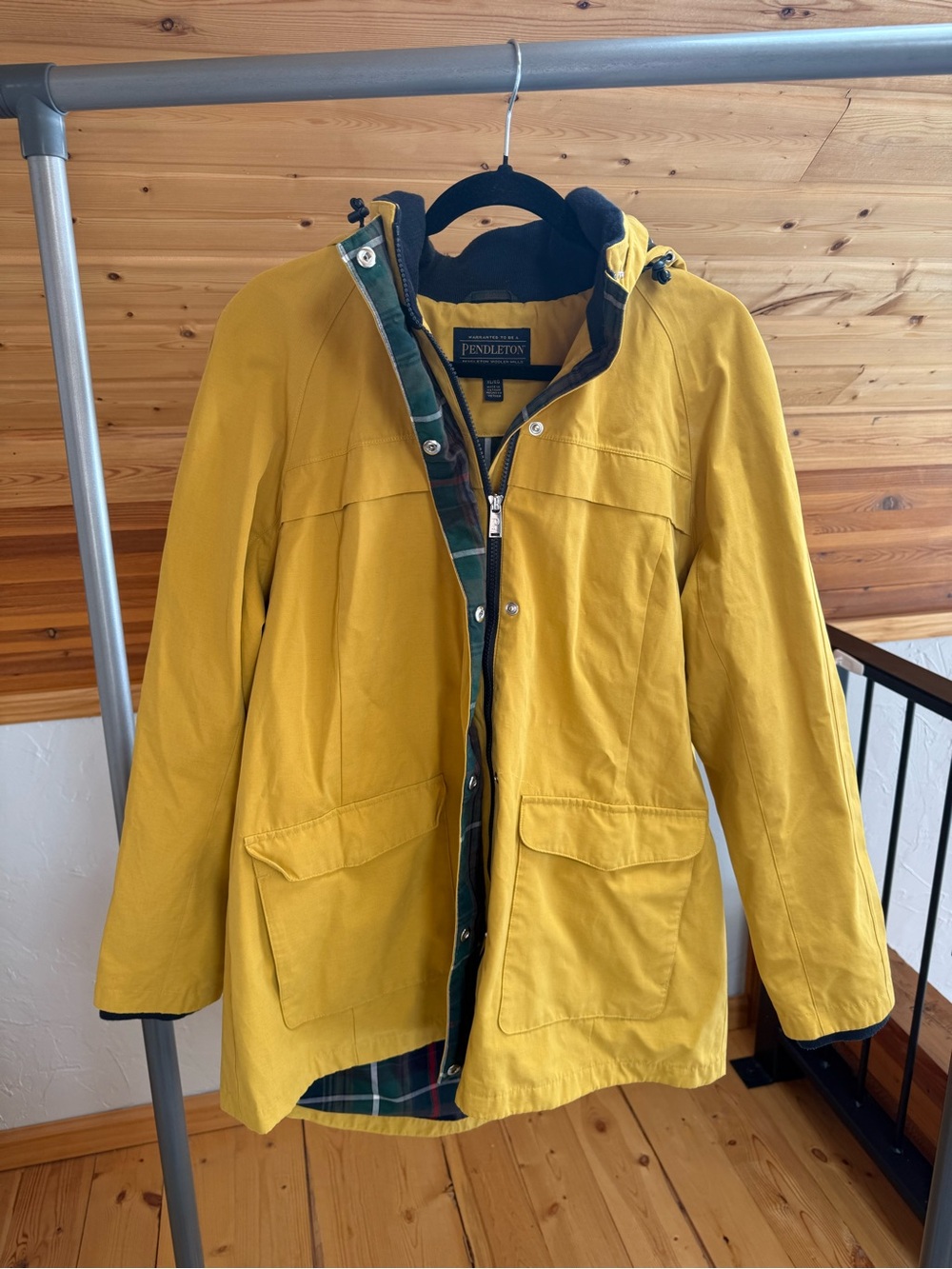 Pendleton Yellow Hooded Jacket with Plaid Trim